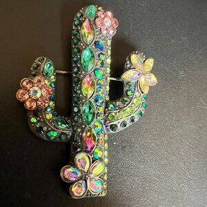 So Fun! Rhinestone Cactus and Flower Brooch/Pin